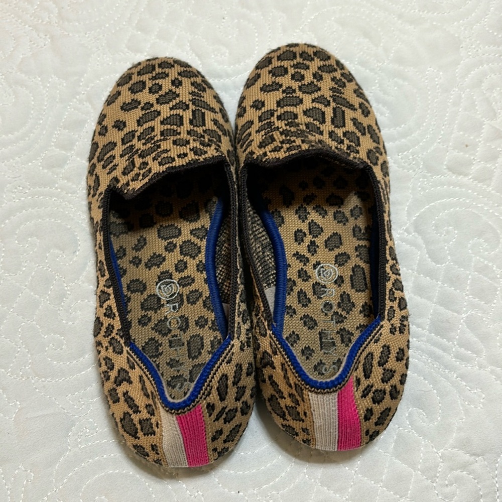 Rothy's Kids Leopard Slippers with Pink Stripe
